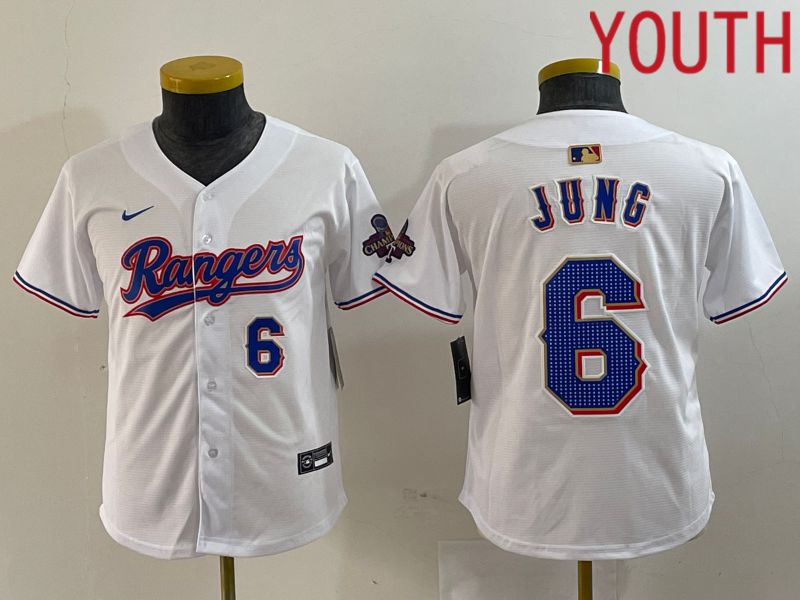 Youth Texas Rangers 6 Jung White Champion Game Nike 2024 MLB Jersey style 4